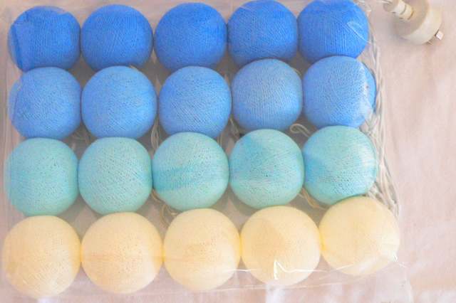 Sea Blue Cotton Ball Style - fairy lights - beach house decor